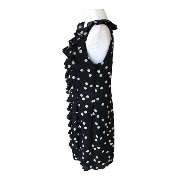 ADRIANNA PAPELL Black Polka Dot Sleeveless Feminine Ruffle Sheath Dress 12 - Picture 2 of 12
